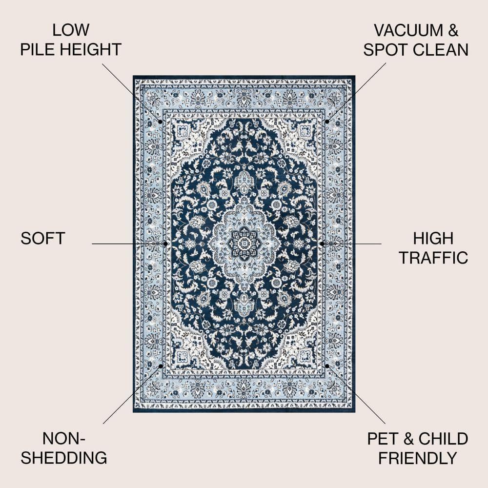 3'x 5' Palmette Modern Persian Floral Area Rug, Navy/Blue - JONATHAN Y