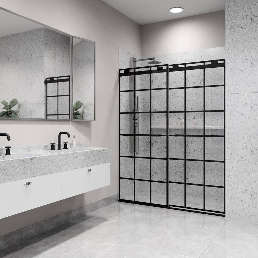 Houston 56-60" W x 76" H Double Sliding Frameless Shower Door with 3/8" Grid Clear Glass
