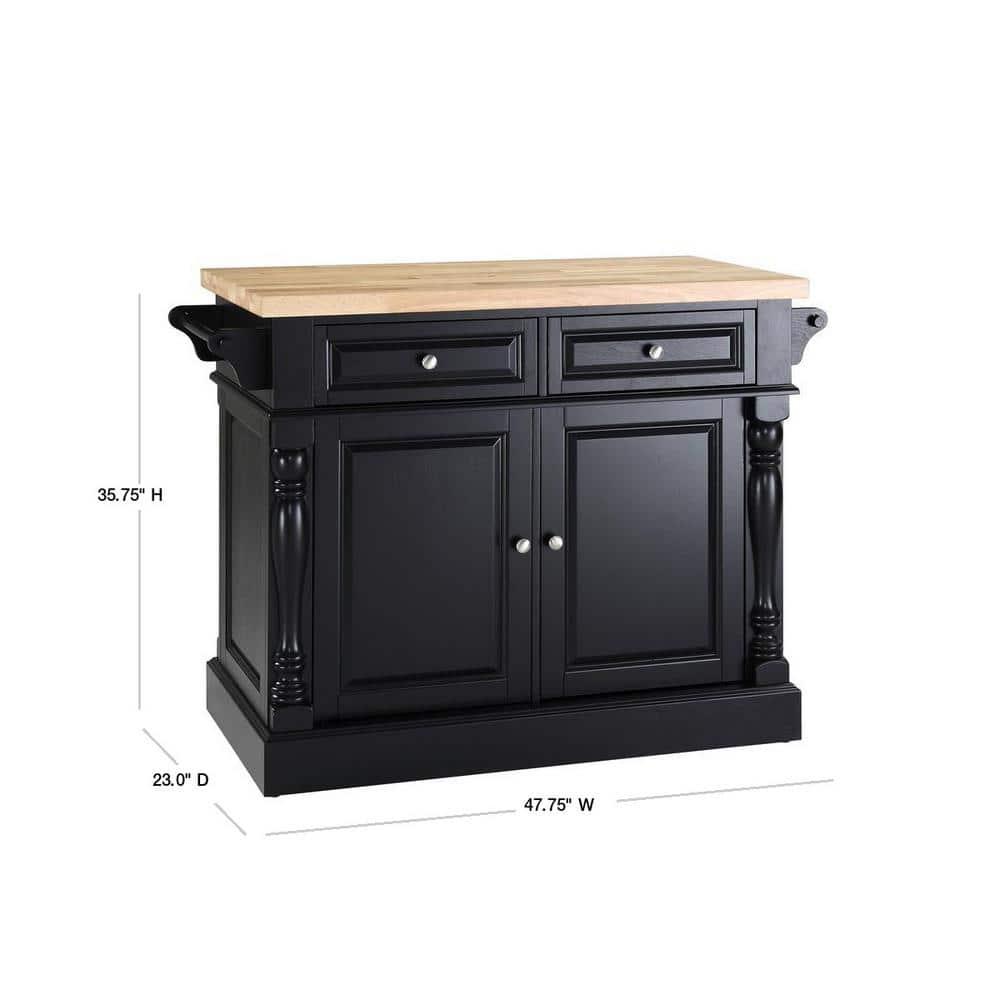 Oxford Butcher Block Kitchen Island Black - Crosley: Rolling Cart with Storage, Adjustable Shelves, Towel Bar