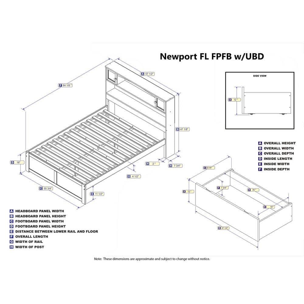Newport Platform Bed with Flat Panel Foot Board and 2 Urban Bed Drawers, Full, Gray