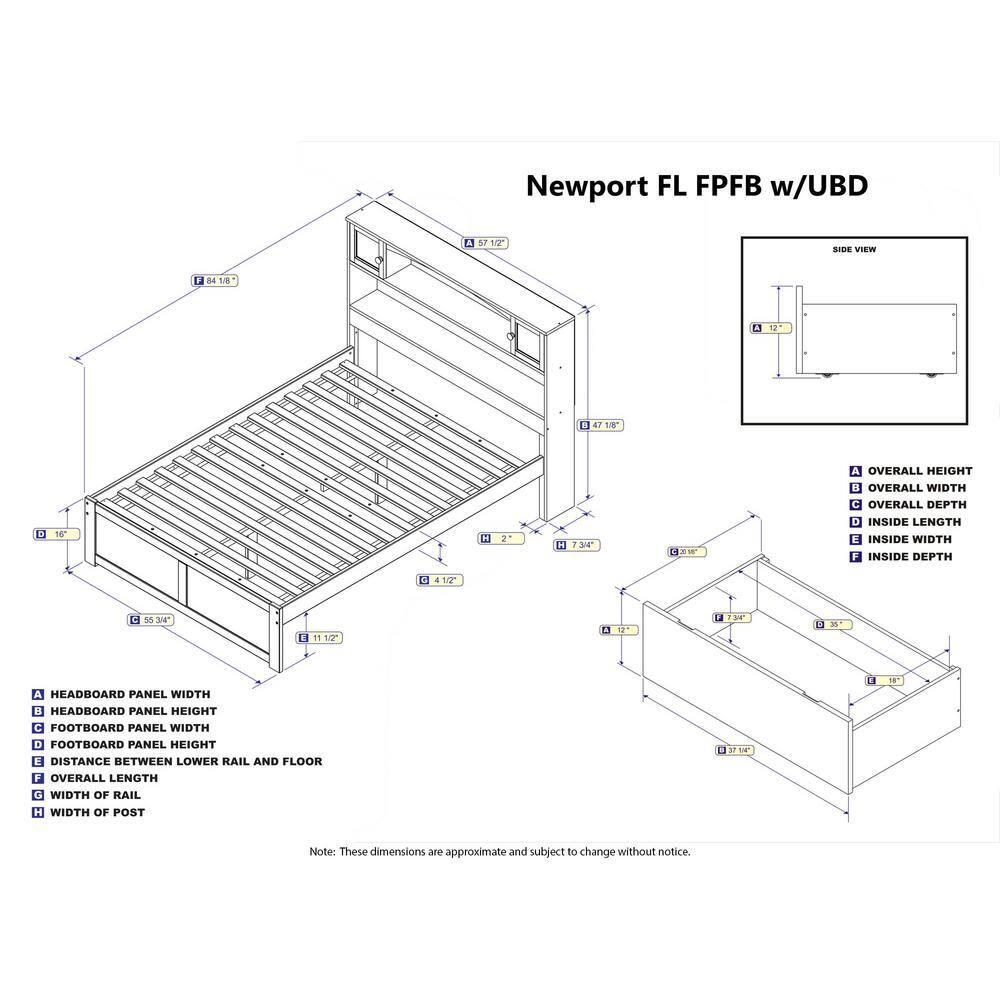 Newport Platform Bed with Flat Panel Foot Board and 2 Urban Bed Drawers, Full, Gray