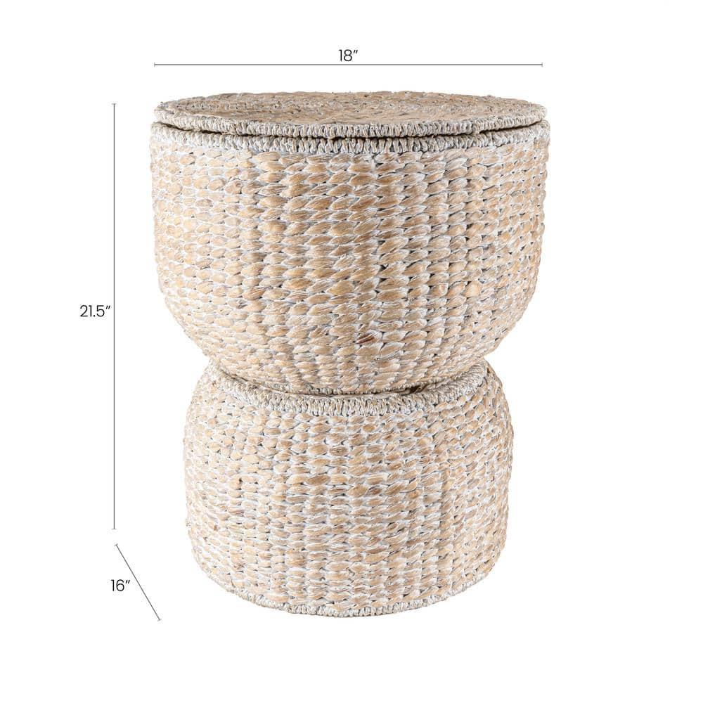 happimess 18" Hourglass Handwoven Hyacinth Storage Accent Table with Lid