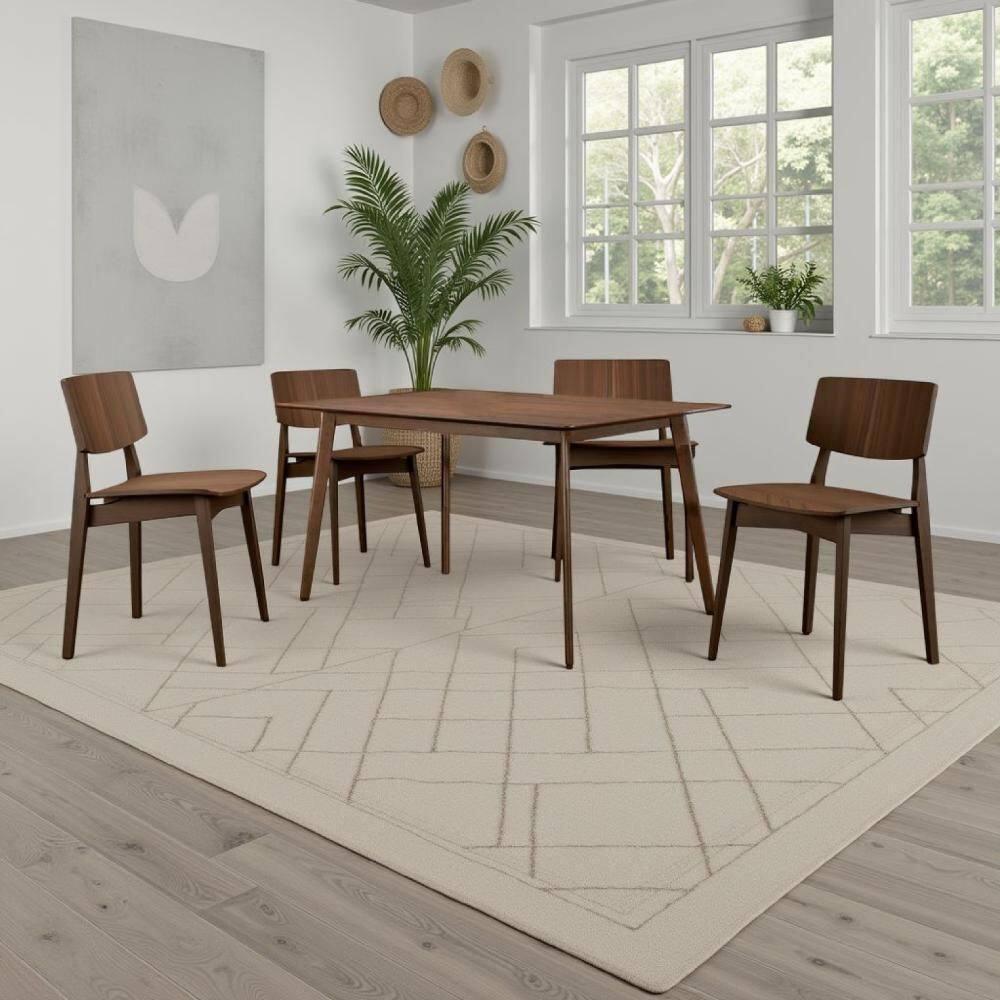 Benjara Skie Dining Table, 59 Inch Rectangular Top, Angled Legs, Brown Solid Wood