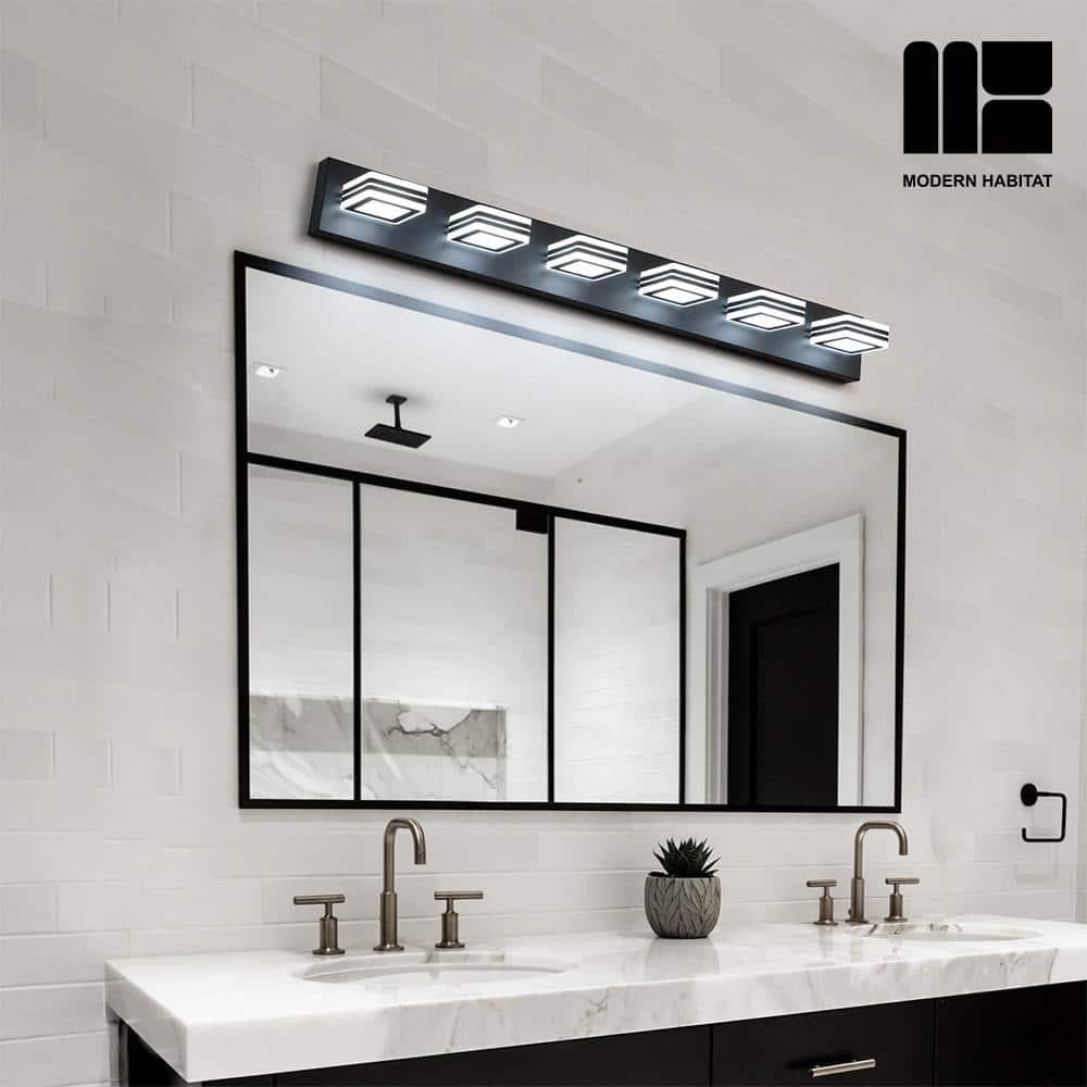 GlamourGaze 39 in. 6-Light Acrylic Black LED Vanity Light with Bathroom