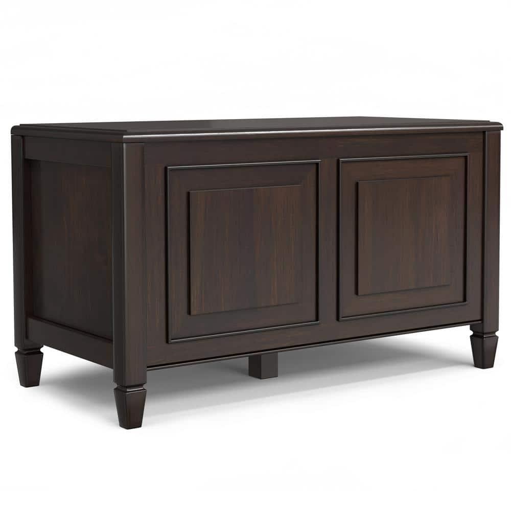 Simpli Home Connaught 36"W Solid Wood Small Storage Bench Trunk with Lift-Top Lid and Dual Storage Compartments