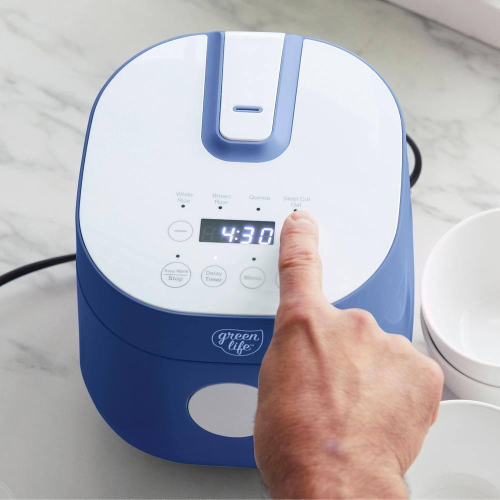GreenLife Blue and White Ceramic Nonstick Electric Rice Cooker