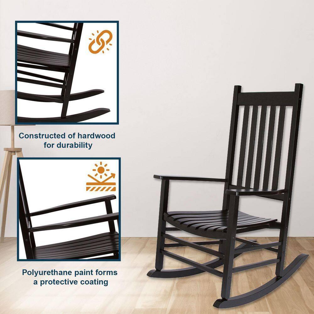 Shine Company Vermont Porch Rocker, High Back Wood Rocking Chair, Black