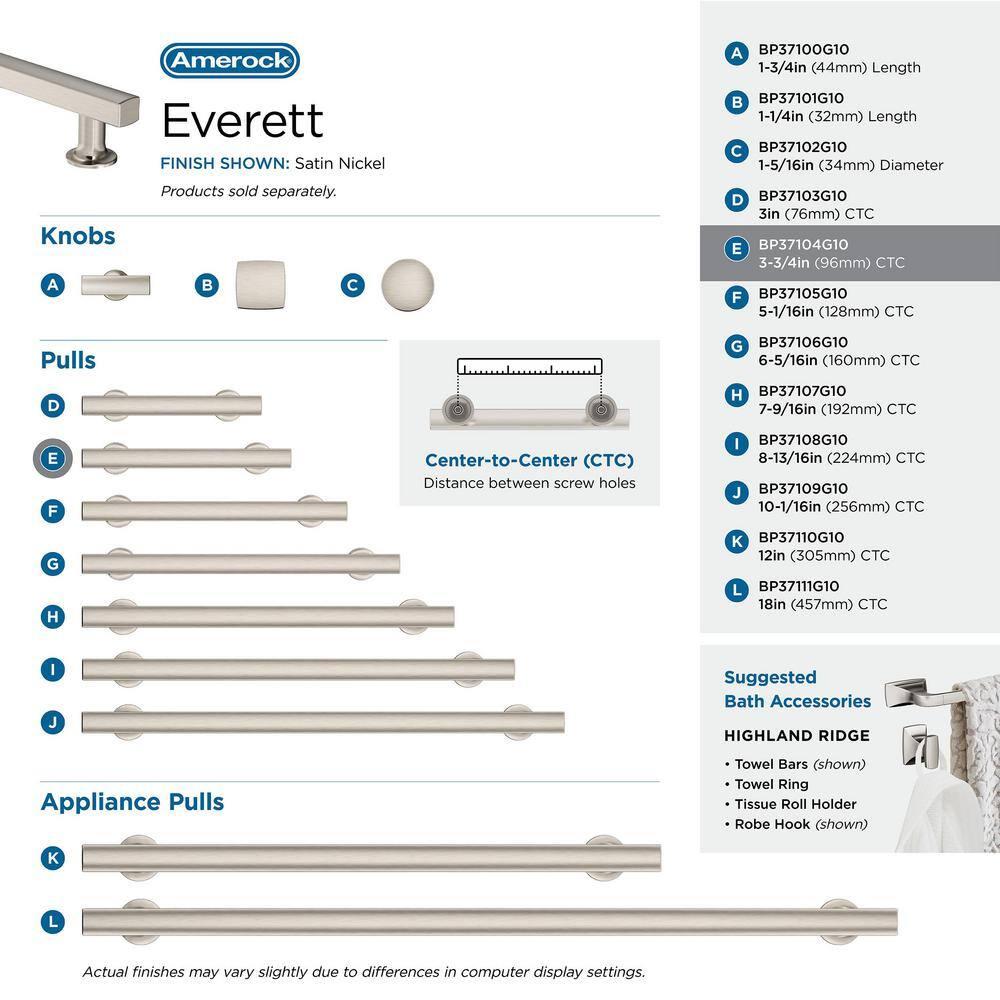 Amerock Everett 3-3/4 inch (96mm) Center-to-Center Satin Nickel Cabinet Pull