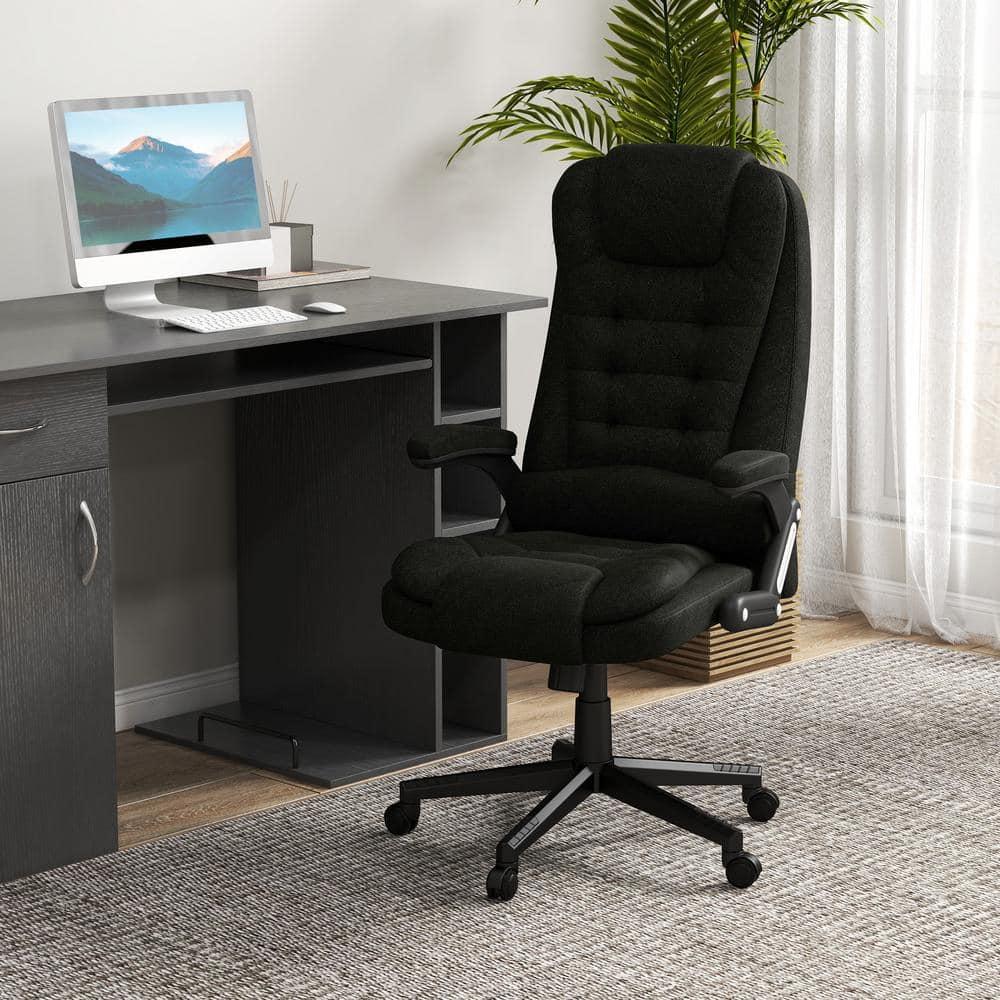 Vinsetto 6 Point Vibrating Massage Office Chair with Heat, Linen High Back Executive Office Chair with Reclining Backrest, Armrests, Black