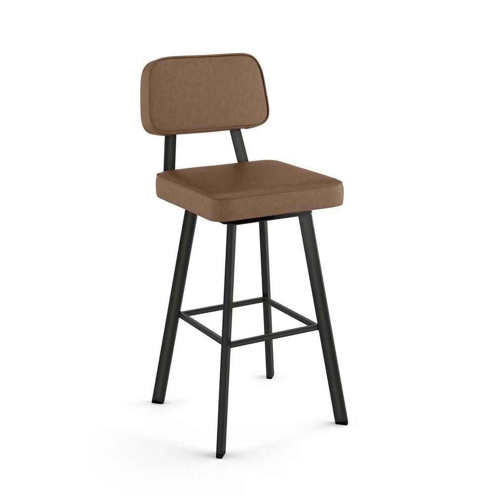 Amisco Clarkson 30 in. Swivel Bar Stool - Brown Faux Leather/Dark Brown Semi-Transparent Metal