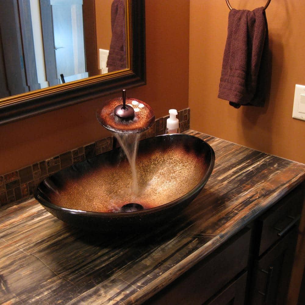 Novatto 15'' Black/Copper Glass Oval Bathroom Sink