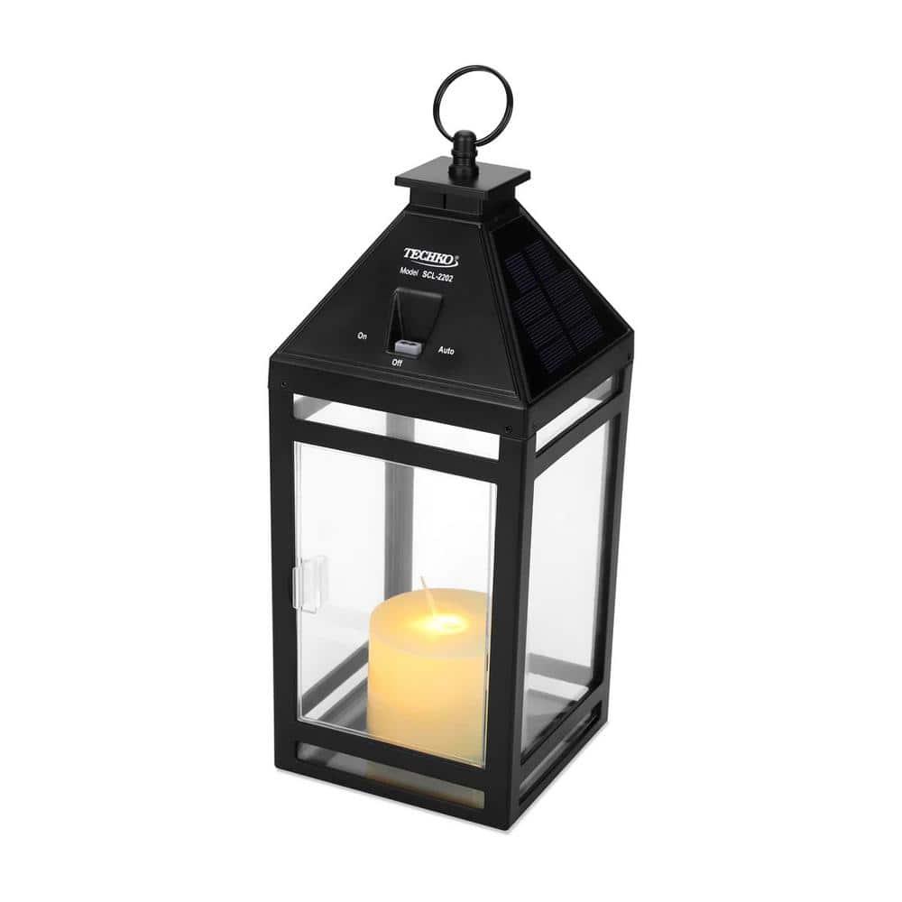 Techko 12.2'' H Tabletop Solar Lantern with Motorized LED Candle Included