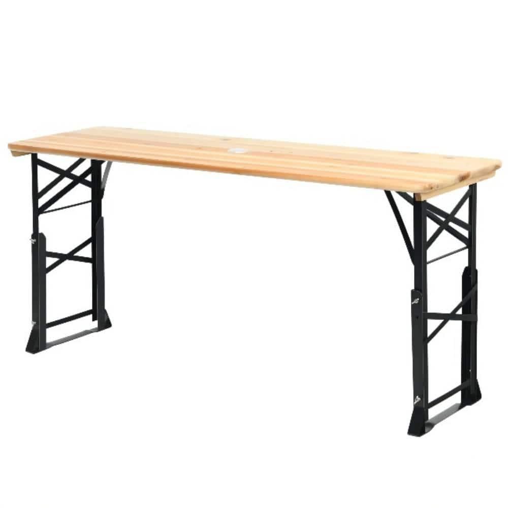 Costway 66.5" Outdoor Folding Wood Picnic Table Height Adjustable Metal Frame