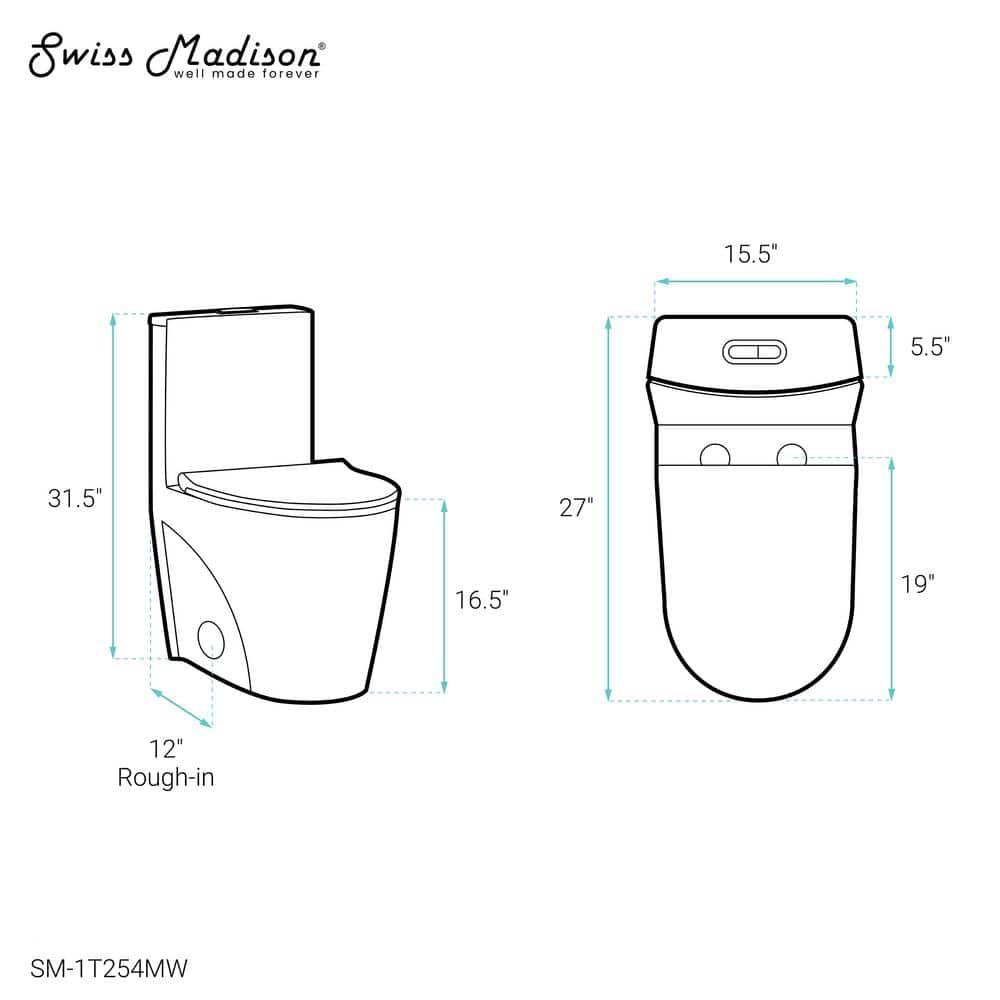 St. Tropez One Piece Elongated Toilet Dual Vortex Flush 1.6 GPF