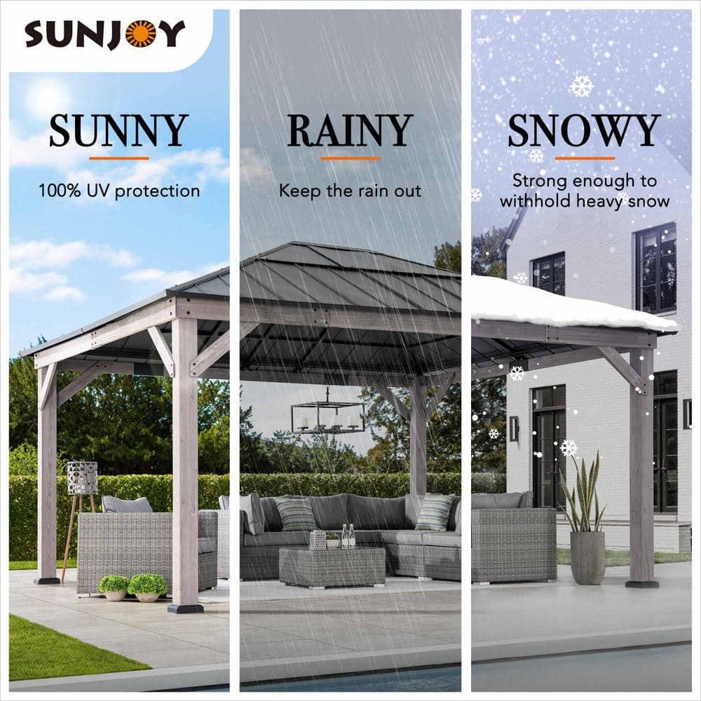 Sunjoy Sunjoy Hardtop Gazebo 13 x 15 ft. Standard Cedar Framed Wood Gazebo, Outdoor Patio Gazebo