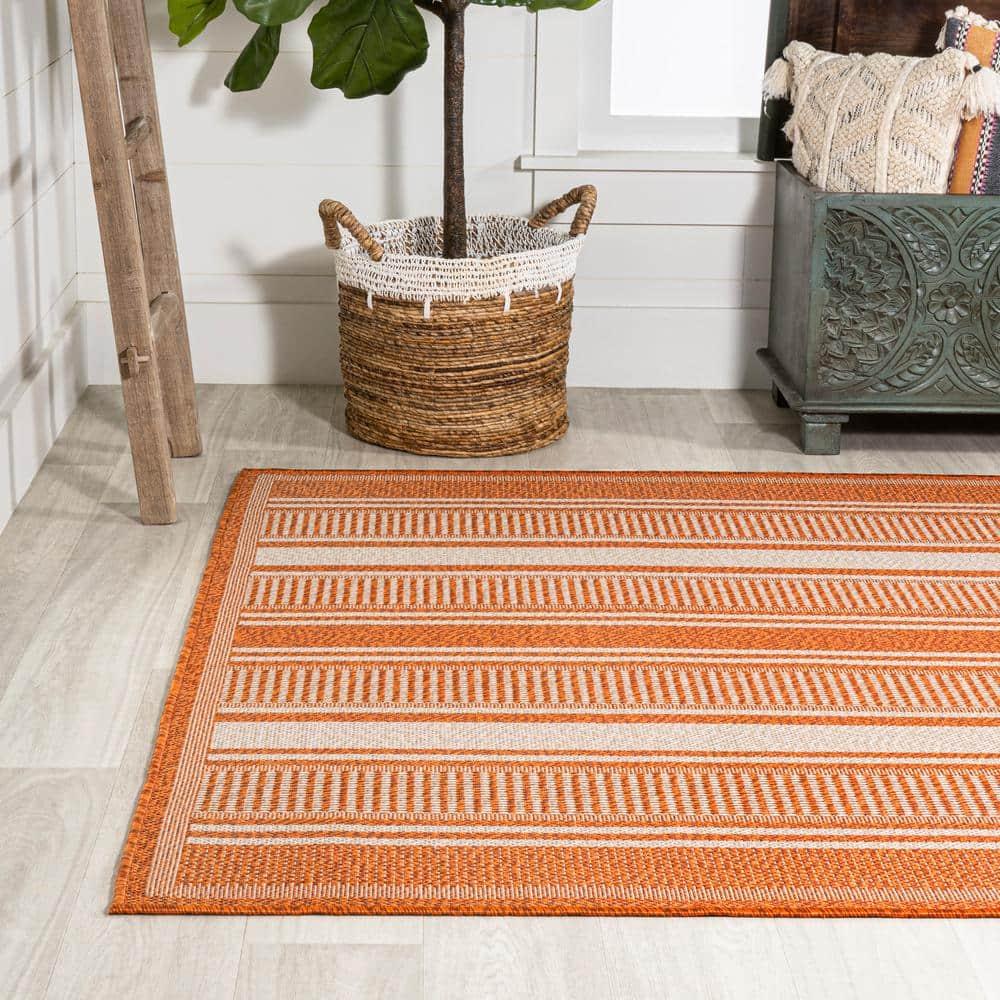 3' x 5' Haynes Modern Double Stripe Indoor/Outdoor Area Rug, Orange/Cream - JONATHAN Y