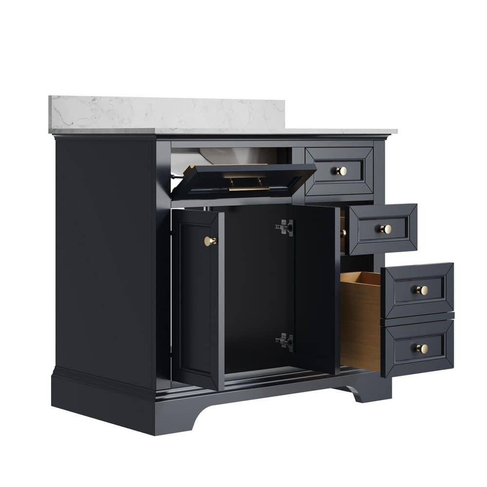 DeerValley Heritage 36'' Fully Assembled Single Bathroom Vanity with Backsplash, 3 Colors Available White/ Navy Blue/ Gray