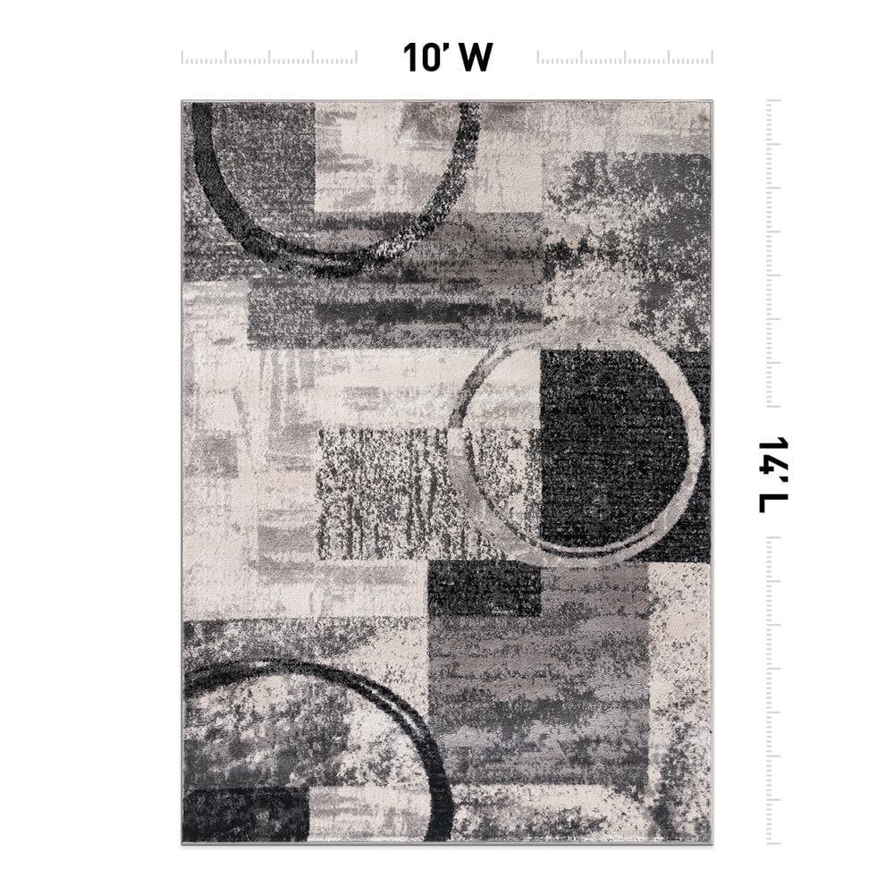 Contemporary Abstract Circle Design Cream 10 ft. x 14 ft. Indoor Area Rug