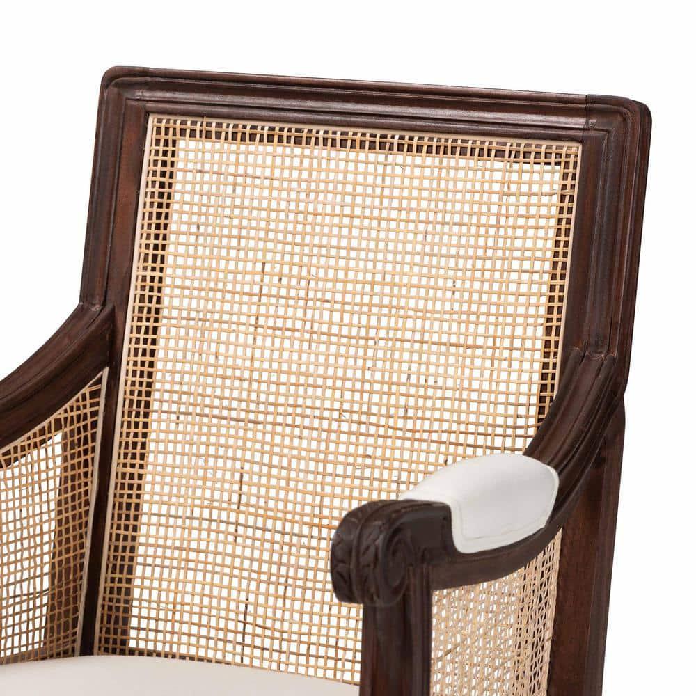 bali & pari Desmond Fabric and Wood Accent Chair Beige/Dark Brown: Traditional French Design, Foam Padded, Bayur Frame