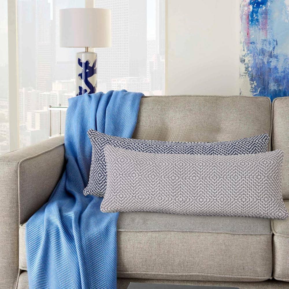 Ox Bay 14" x 36" Modern, Bohemian, Coastal, Farmhouse Blue, White, Multi-color Geometric Cotton Throw Pillow , Zip Closure