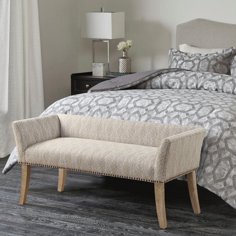 Madera Accent Bench Taupe: Madison Park, Rectangle, Nailhead Trim, Polyester Upholstery, Wood Legs