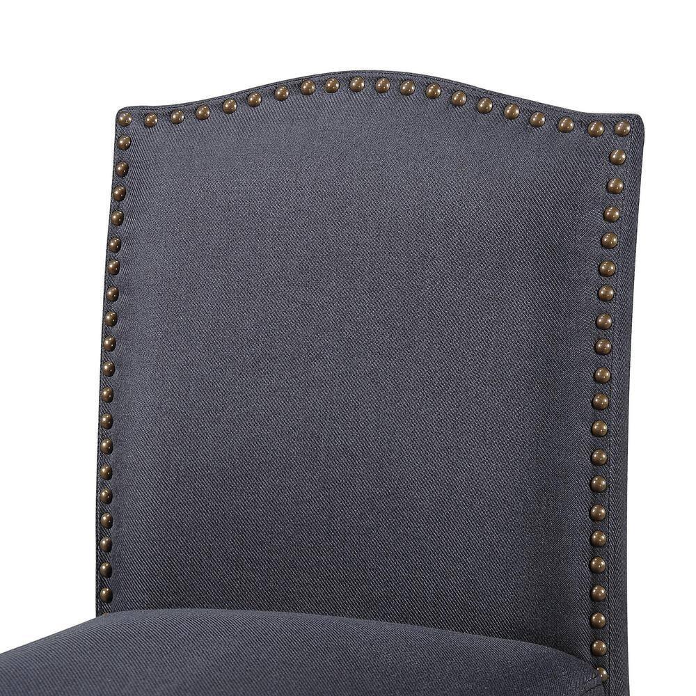 Noble House Merritt Fabric Upholstered Barstool with Nailhead Trim, Set of 2, Dark Charcoal and Walnut