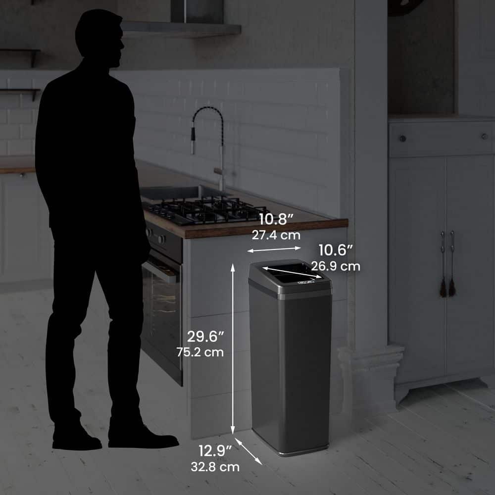 iTouchless Sliding Lid Sensor Kitchen Trash Can with AbsorbX Odor Filter 14 Gallon Black Stainless Steel