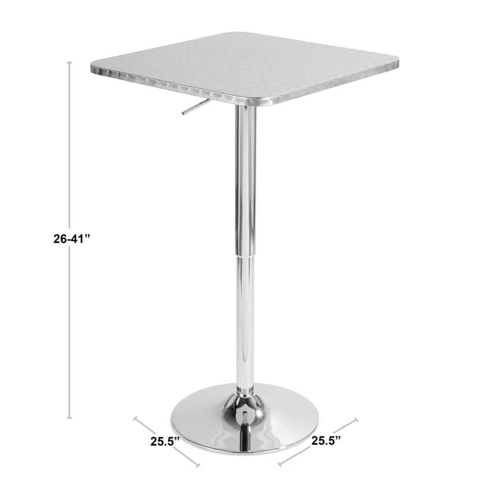 Adjustable Bar Height Table Metal/Silver - LumiSource: Hydraulic, Swirl Pattern, Pub Style, Stainless Top
