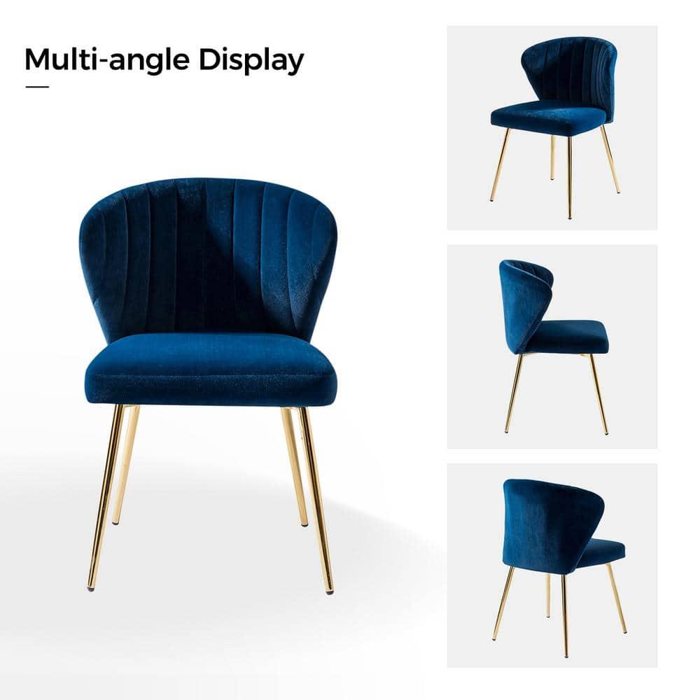 Home Velvet Dining Chairs Set of 2 Upholstered Wingback Accent Side Chairs Metal Legs Living Room Kitchen Navy
