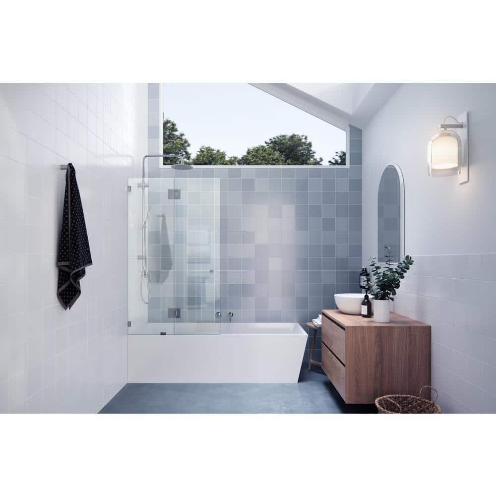 34" W. x 58.25" H in. Frameless Glass Hinged Bathtub Door