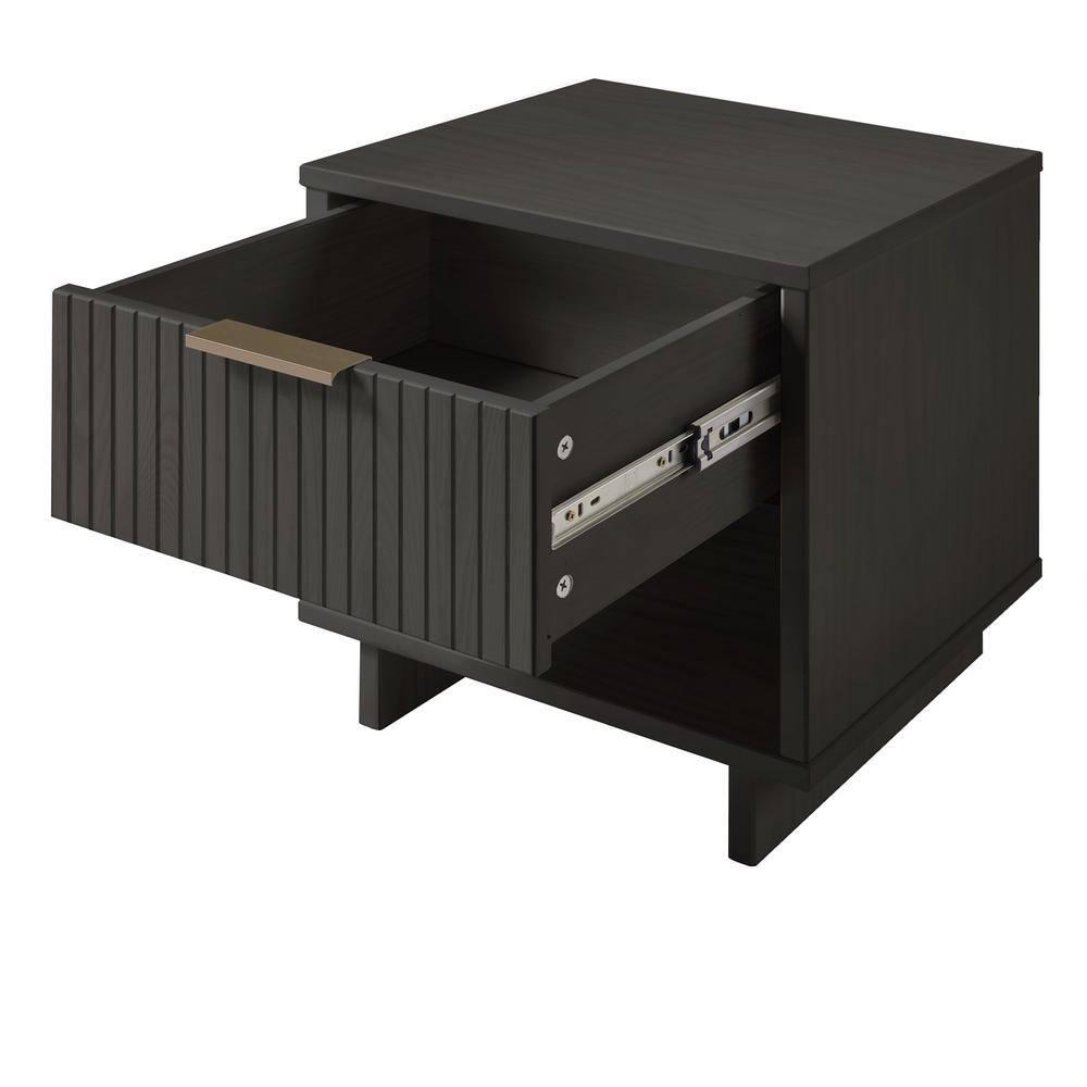 Manhattan Comfort Granville Modern 1 Drawer Nightstand Dark Gray : Bedroom Storage with Shelf, Wood Frame