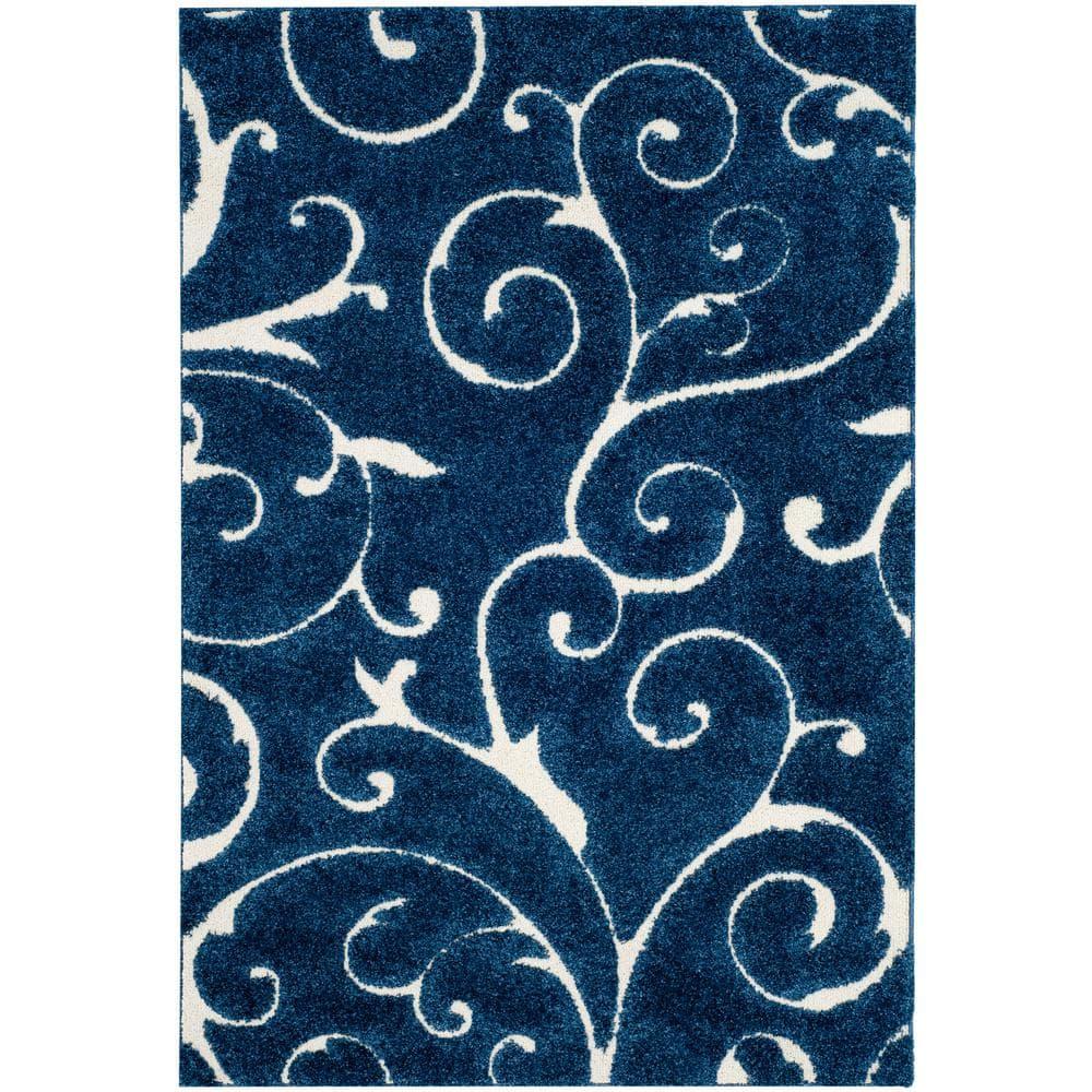 Florida Shag SG455 Power Loomed Indoor Area Rug - Dark Blue/Cream - 5'3"x7'6" - Safavieh.