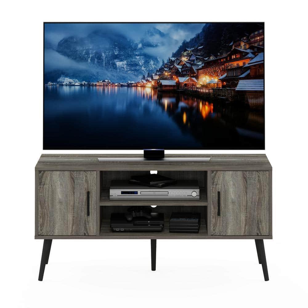 Furinno Mid-Century TV Stand Entertainment Media Console w/2 Cabinets&Open Storage Shelves for TVs up to 50",French Oak Grey