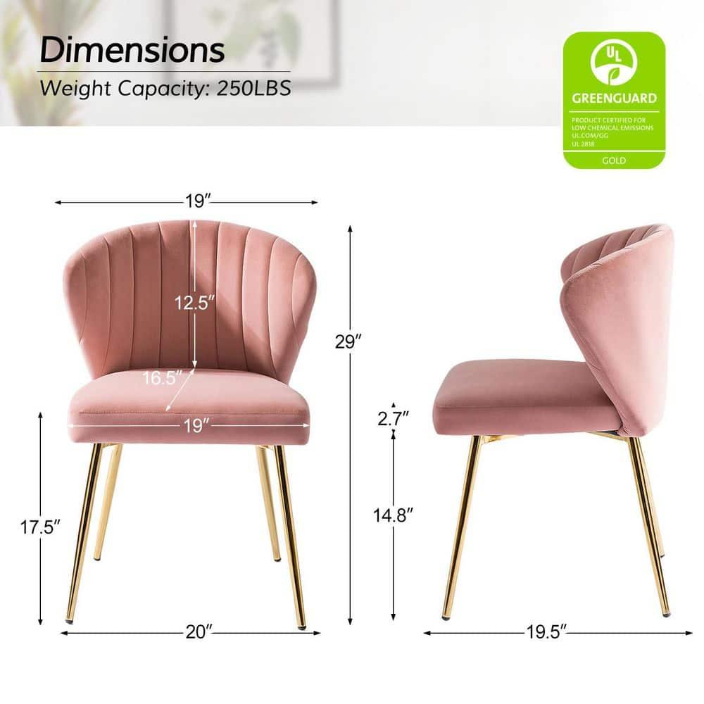 Velvet Wingback Pink Dining Chair Upholstered Makeup Vanity Chair Gold Metal Legs Home Bedroom