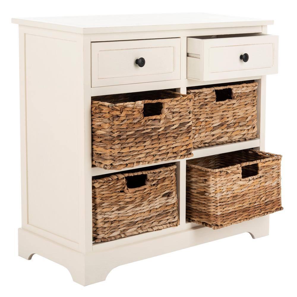 Herman Storage Unit with Wicker Baskets - Distressed Cream - Safavieh.