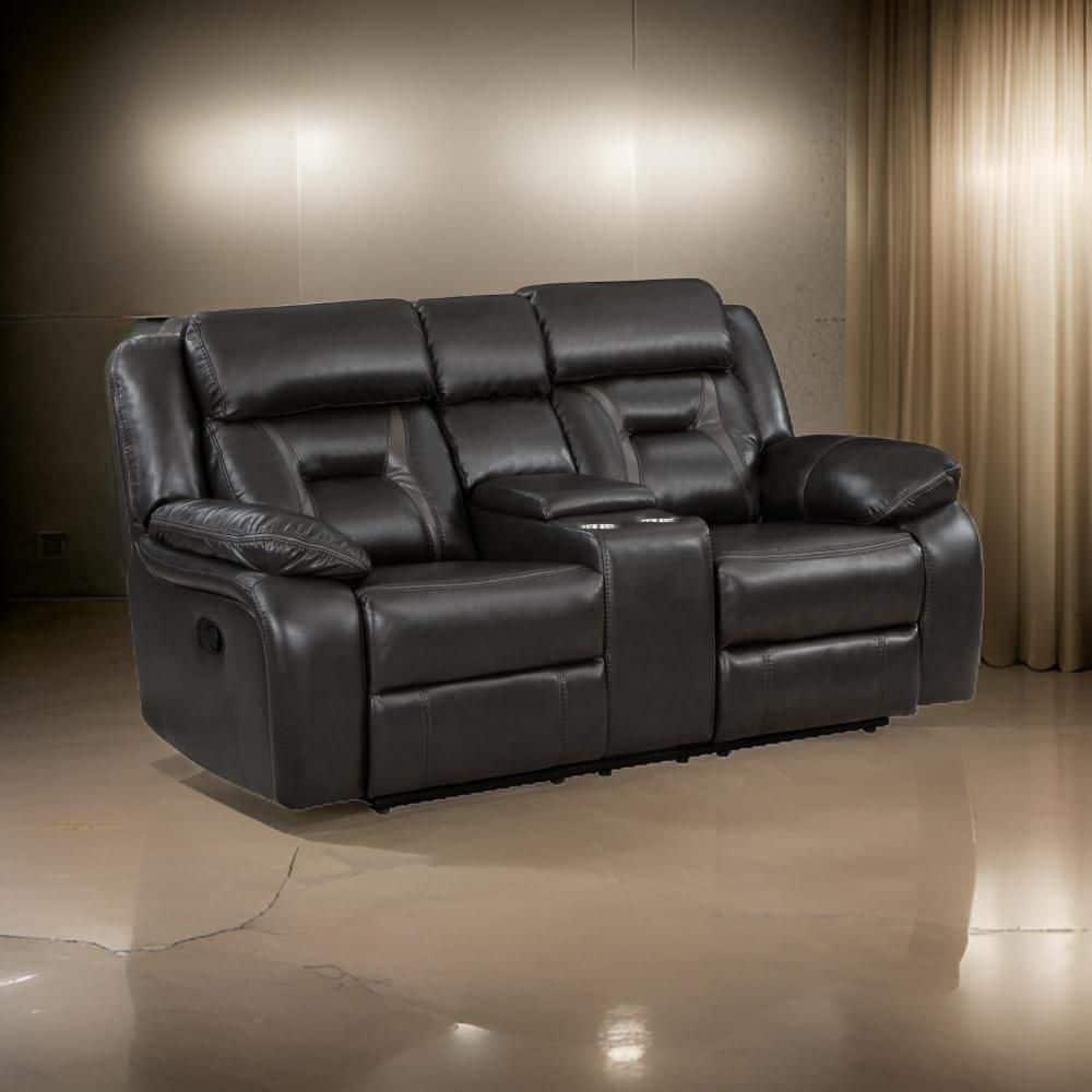 Benjara  76 in. Millie Manual Dual Recliner Loveseat, Cupholders, Gray Faux Leather