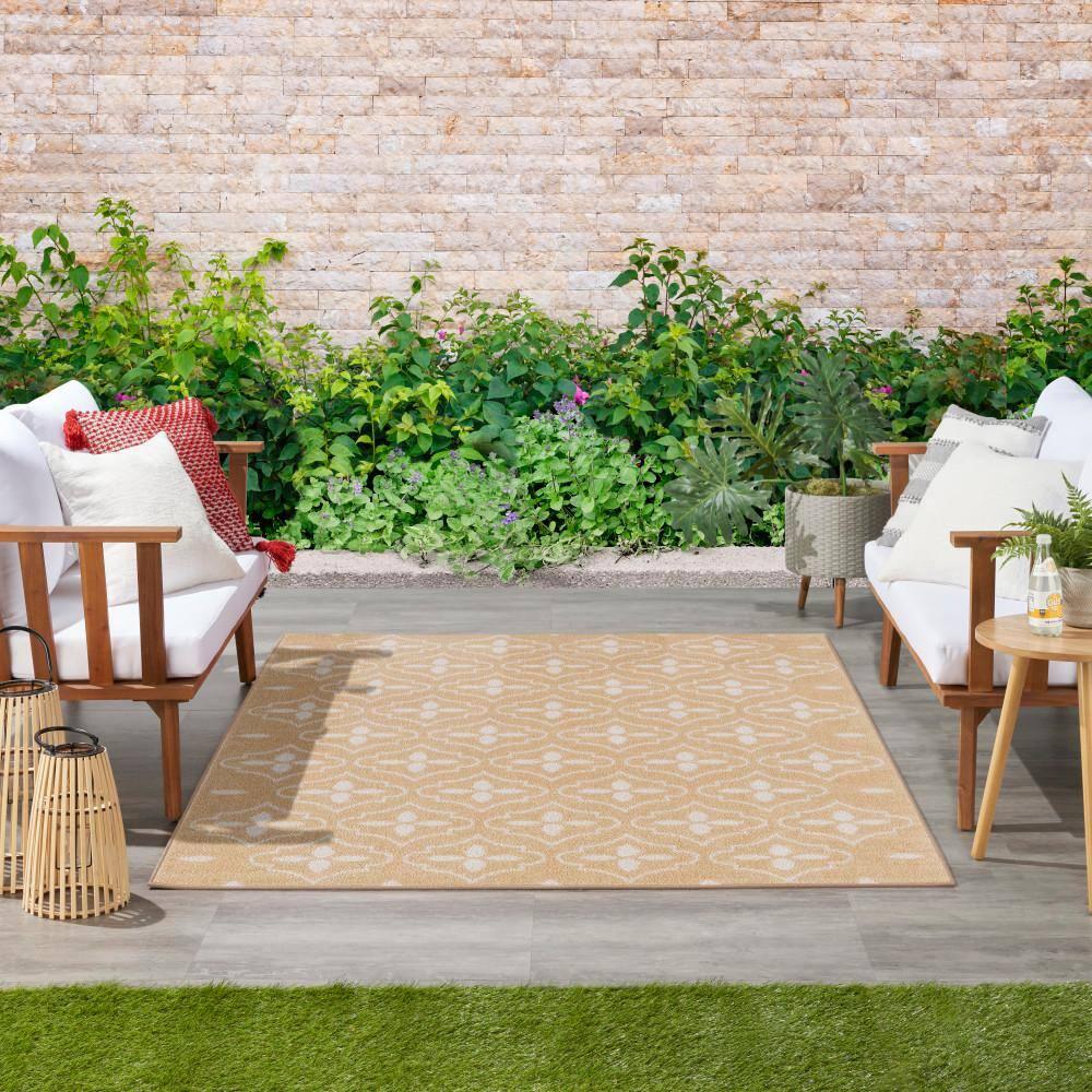 Nourison Essentials Moroccan Modern Indoor Outdoor Rug Beige Ivory 4' x 6'