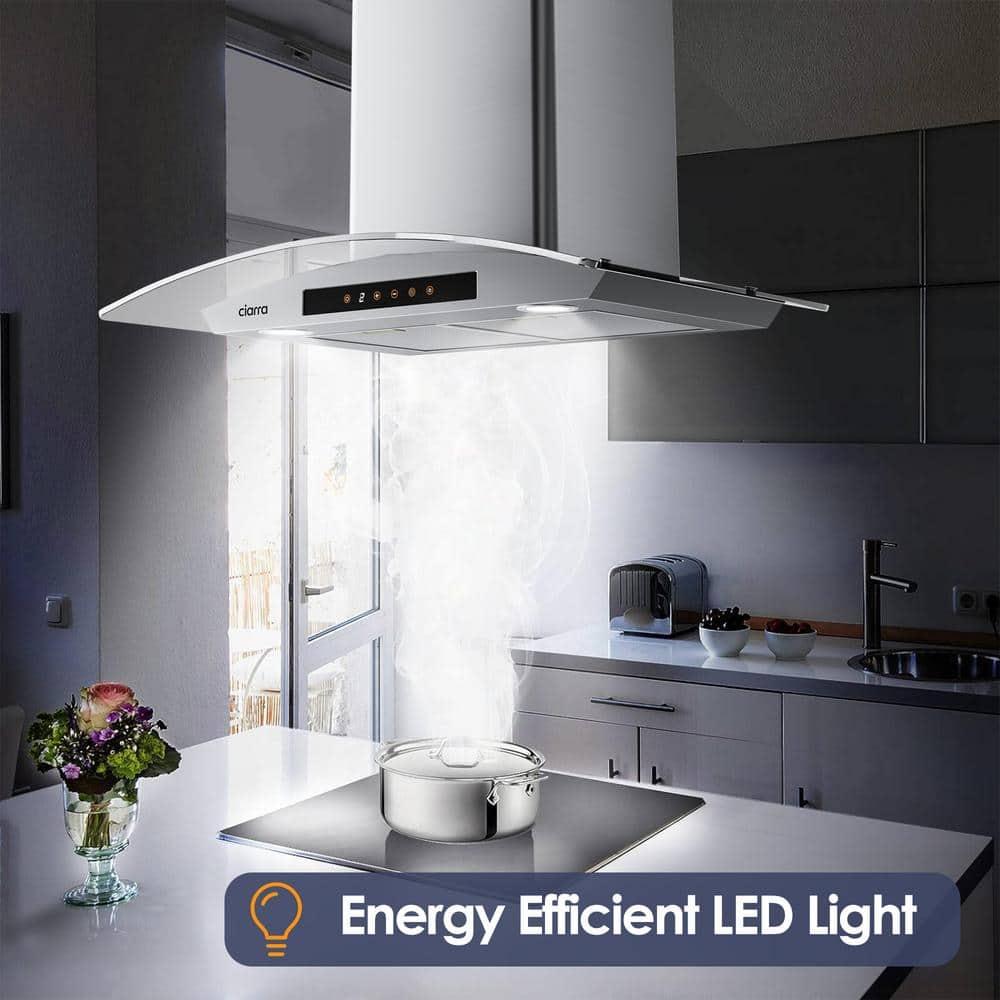 CIARRA Wall Mount Range Hood 30 inch with Tempered Glass 450 CFM Kitchen Vent Hood Ductless Ducted Convertible CAS50275