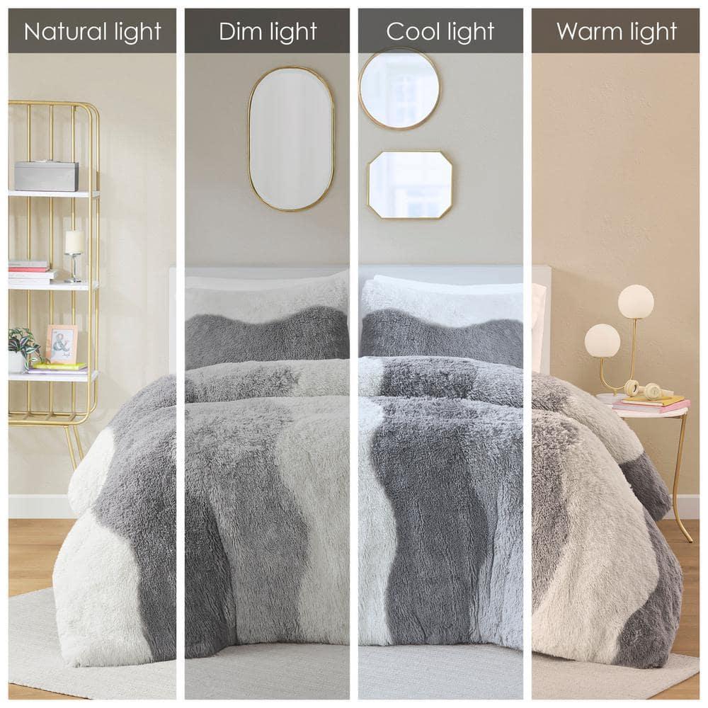 Intelligent Design 3pc Full/Queen Rachel Ombre Shaggy Faux Fur Comforter Set Gray: Hypoallergenic, Contemporary Style