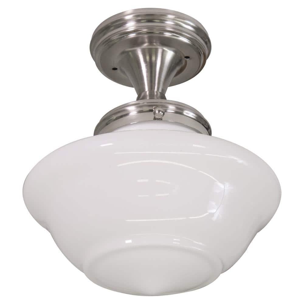 Design House Schoolhouse 9" Semi-Flush Mount Ceiling Light, Satin Nickel