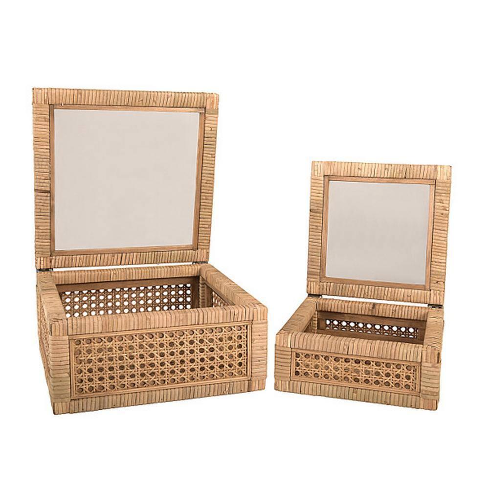Creative Co-Op Cane and Rattan Natural Wood Decorative Boxes, Set of 2