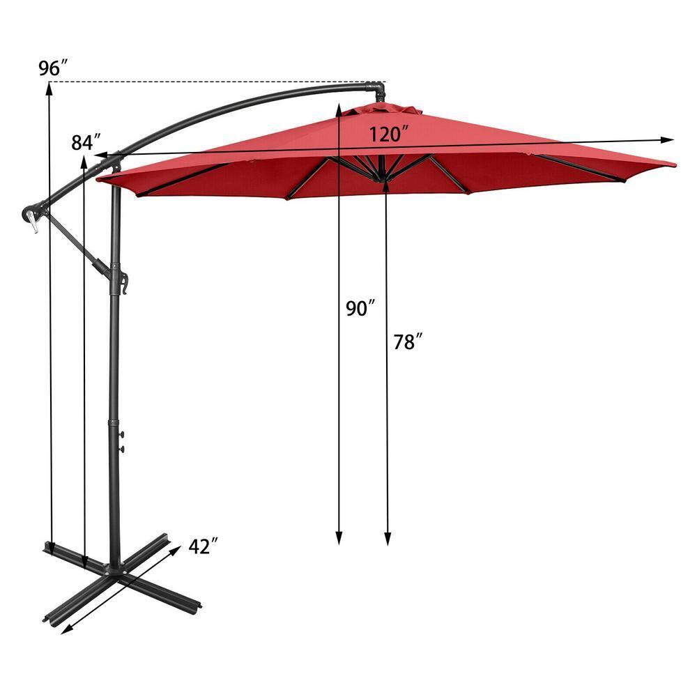 Costway  10 FT Patio Offset Umbrella w/8 Ribs Cross Base Tilt Claret