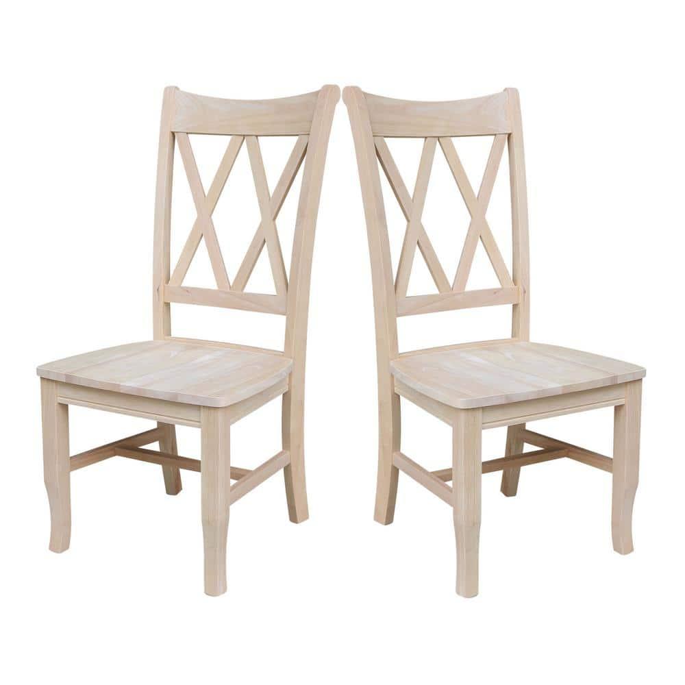 Set Of 2 Double X Back Chair Unfinished - International Concepts: Solid Wood, Armless, Unupholstered
