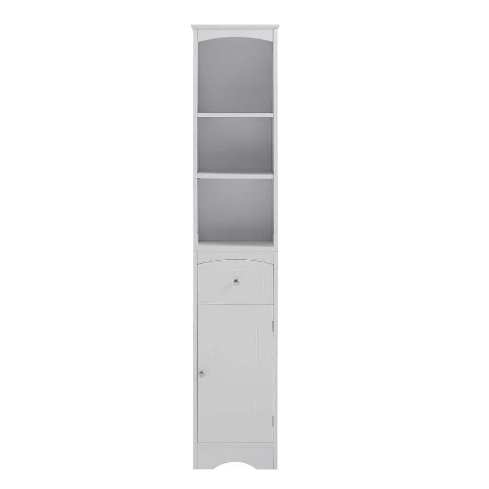 Kahomvis Wooden Freestanding Tall Bathroom Storage Linen Cabinet White