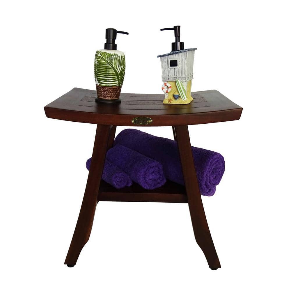 18&#34; Satori DT90 Wide Teak Wood Shower Bench with Shelf - DecoTeak