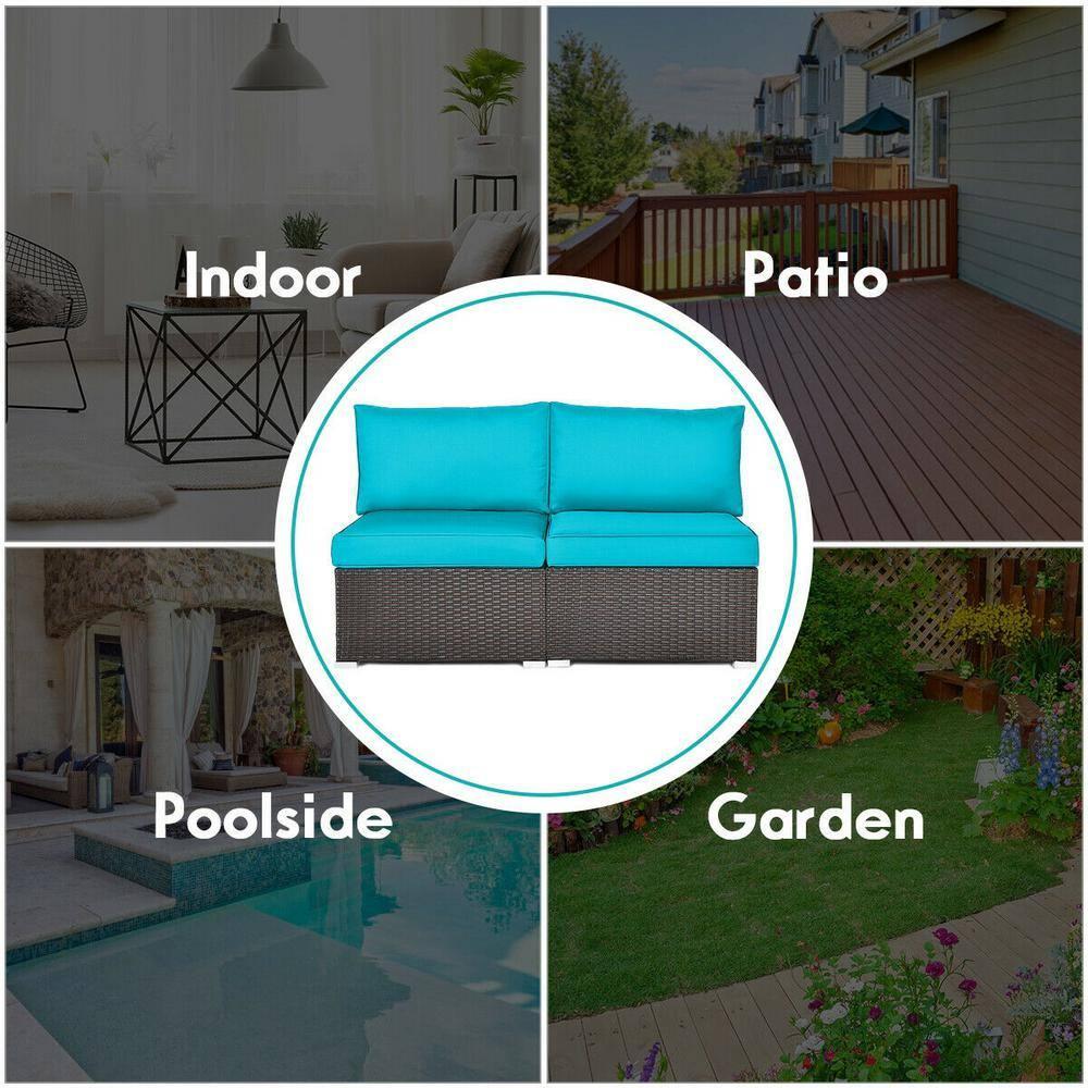 Ivy Bronx Howells 2 Pieces Patio Rattan Armless Sofa Set with Cushions (Set of 2)