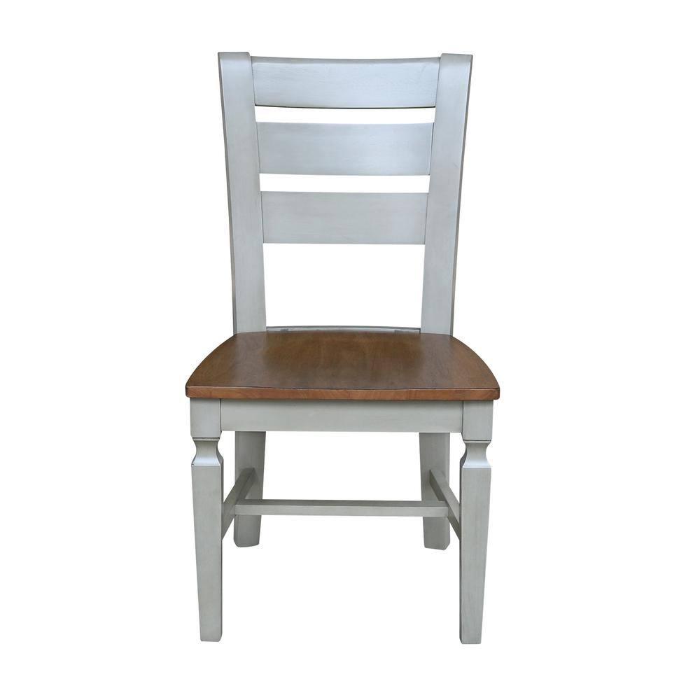 Vista Solid Wood Ladderback Chairs in Distressed Hickory/Stone - Set of 2