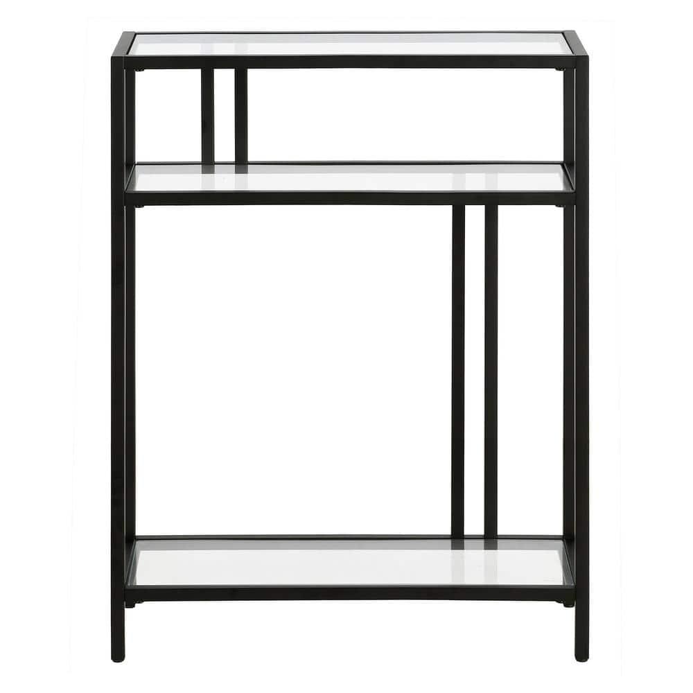Evelyn&Zoe Cortland 22" Wide Rectangular Console Table with Glass Shelves, Blackened Bronze