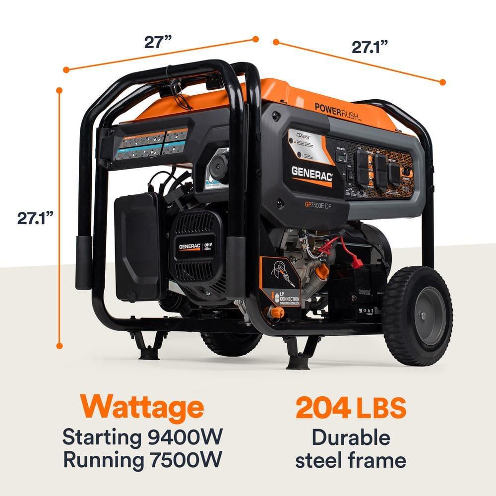 Generac 8011 GP7500E 7,500-Watt Dual-Fuel Compatible Portable Generator, 49-ST