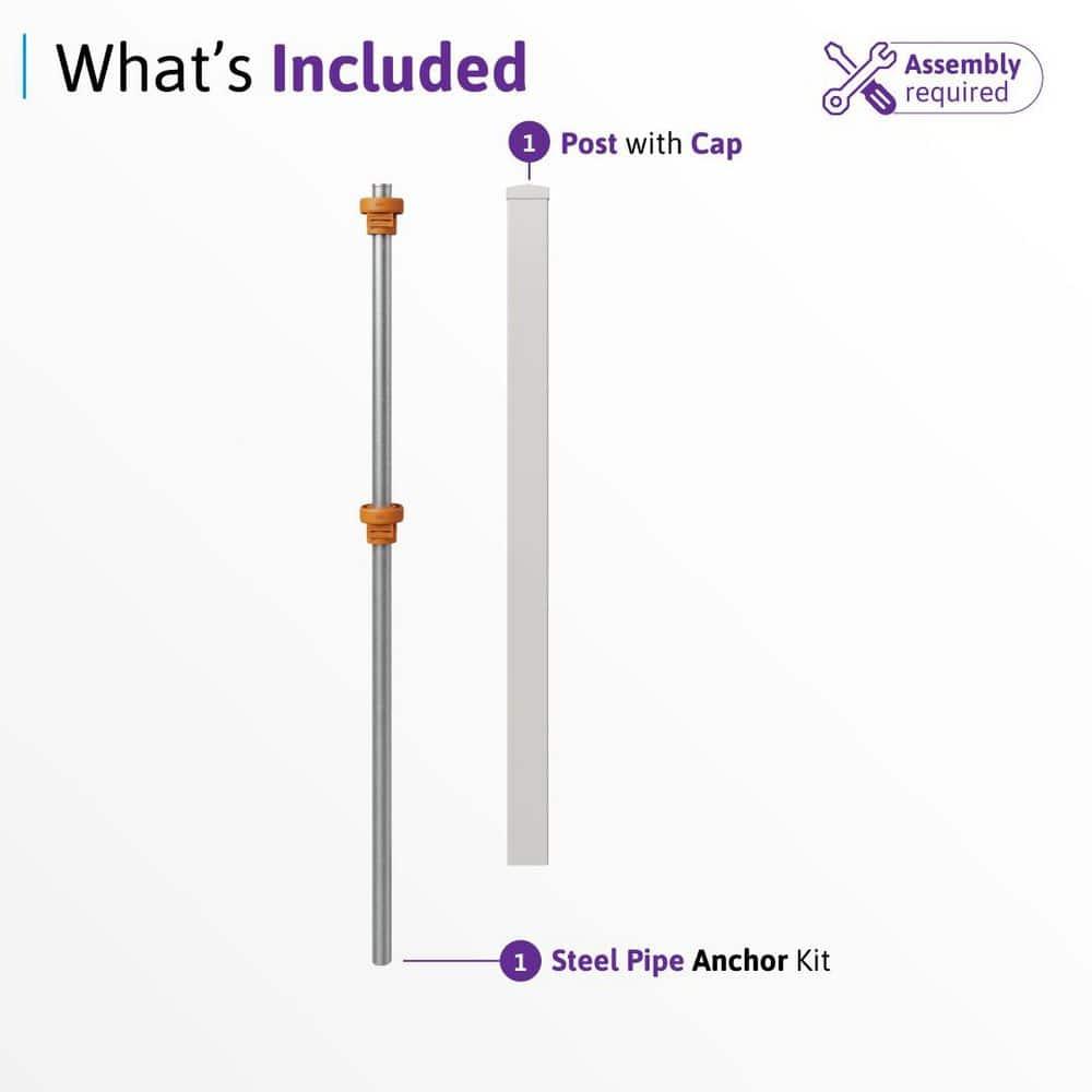 WamBam No-Dig Fence 5ft H (1 Fence Post) No Dig WamBam Windsor Finishing Post with Steel Pipe Anchor Kit, Permanent White Vinyl Post for Windsor Fence Panels and Gate Kit, Perfect for Yard, Pool or Dog Fence BL19109